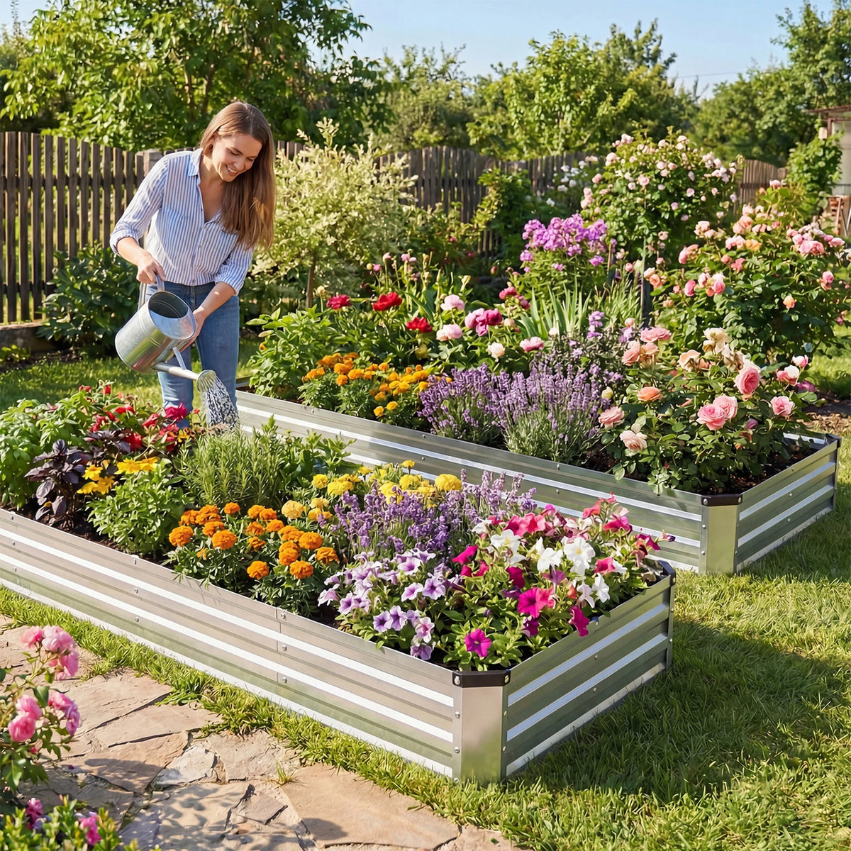 JHK Rectangular Metal Raised Garden Bed For Plants