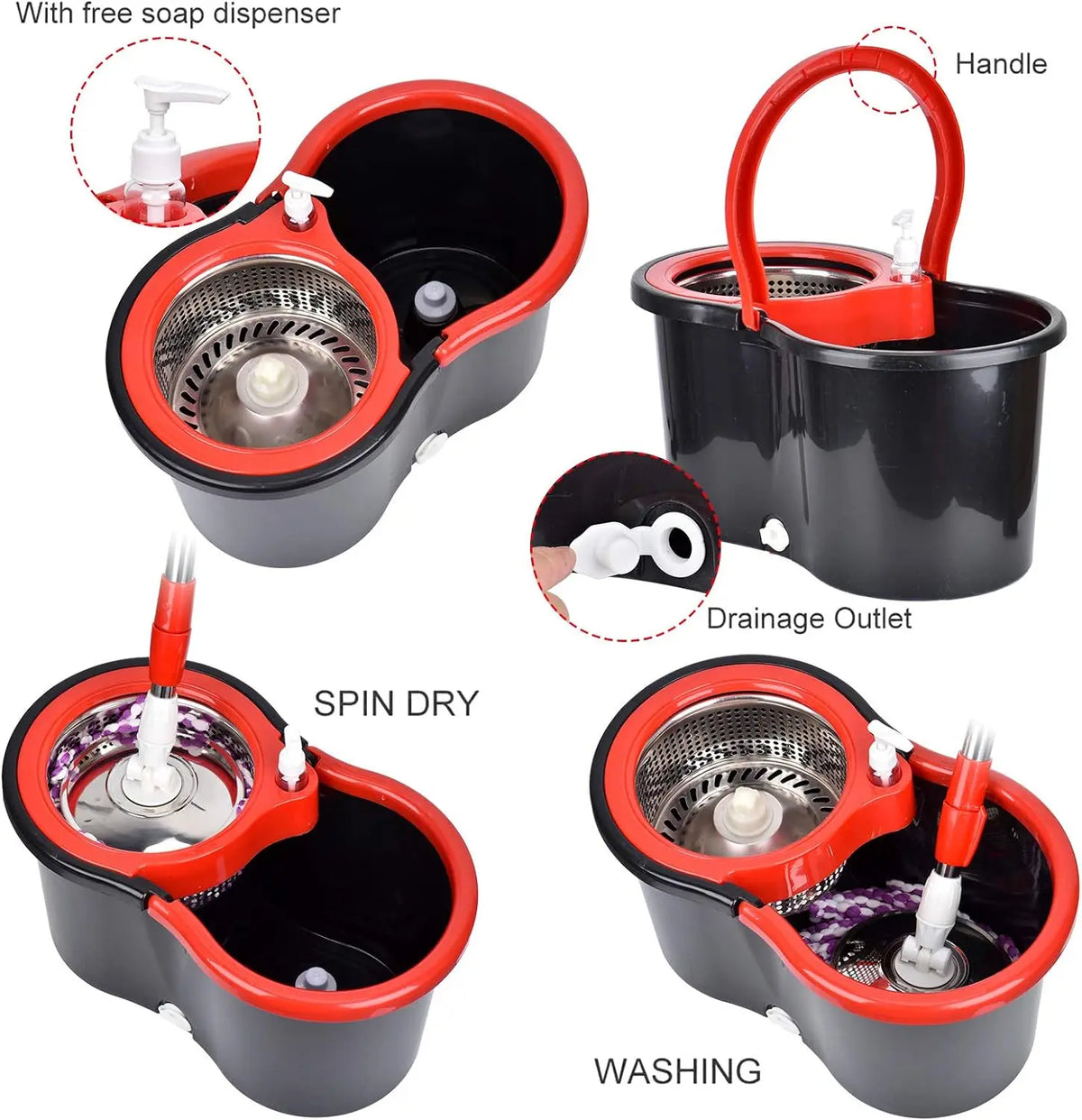 360 Spin Mop Bucket Set With Three Microfiber Cleaning Heads
