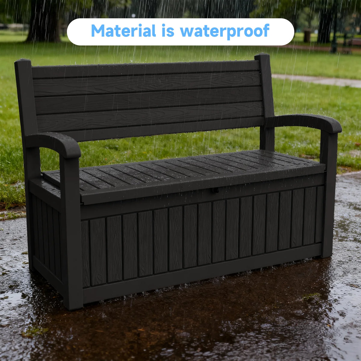 Weather Resistant Outdoor Patio Bench With Built In Storage Compartment