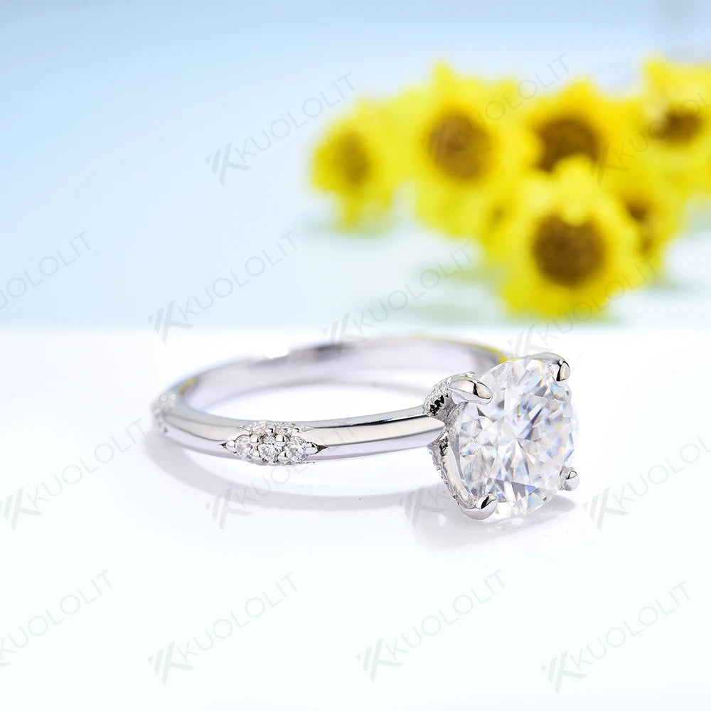 Kuololit Sterling Silver Moissanite Engagement And Wedding Ring
