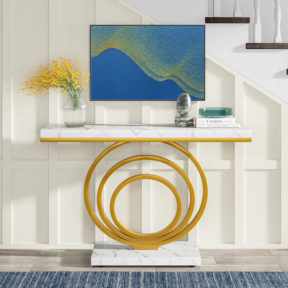 Tribesigns Modern Console Table With Decorative Ring Design For Entryway