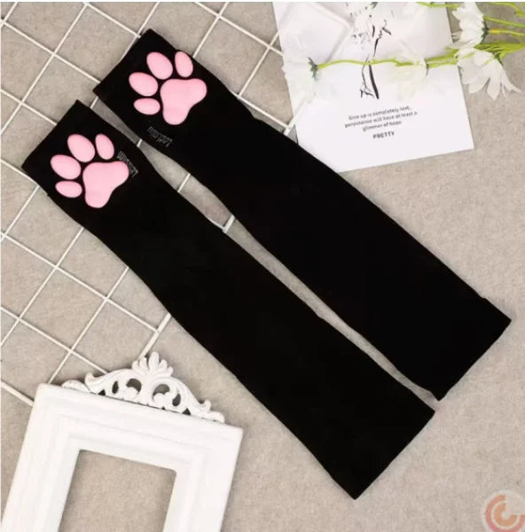 Cute Cat Paw Fingerless Sun Protection Cooling Gloves for Women