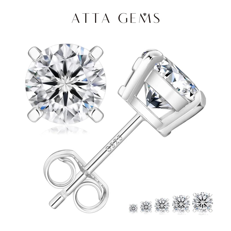 Attagems Four Claw Moissanite Stud Earrings S925 Sterling Silver
