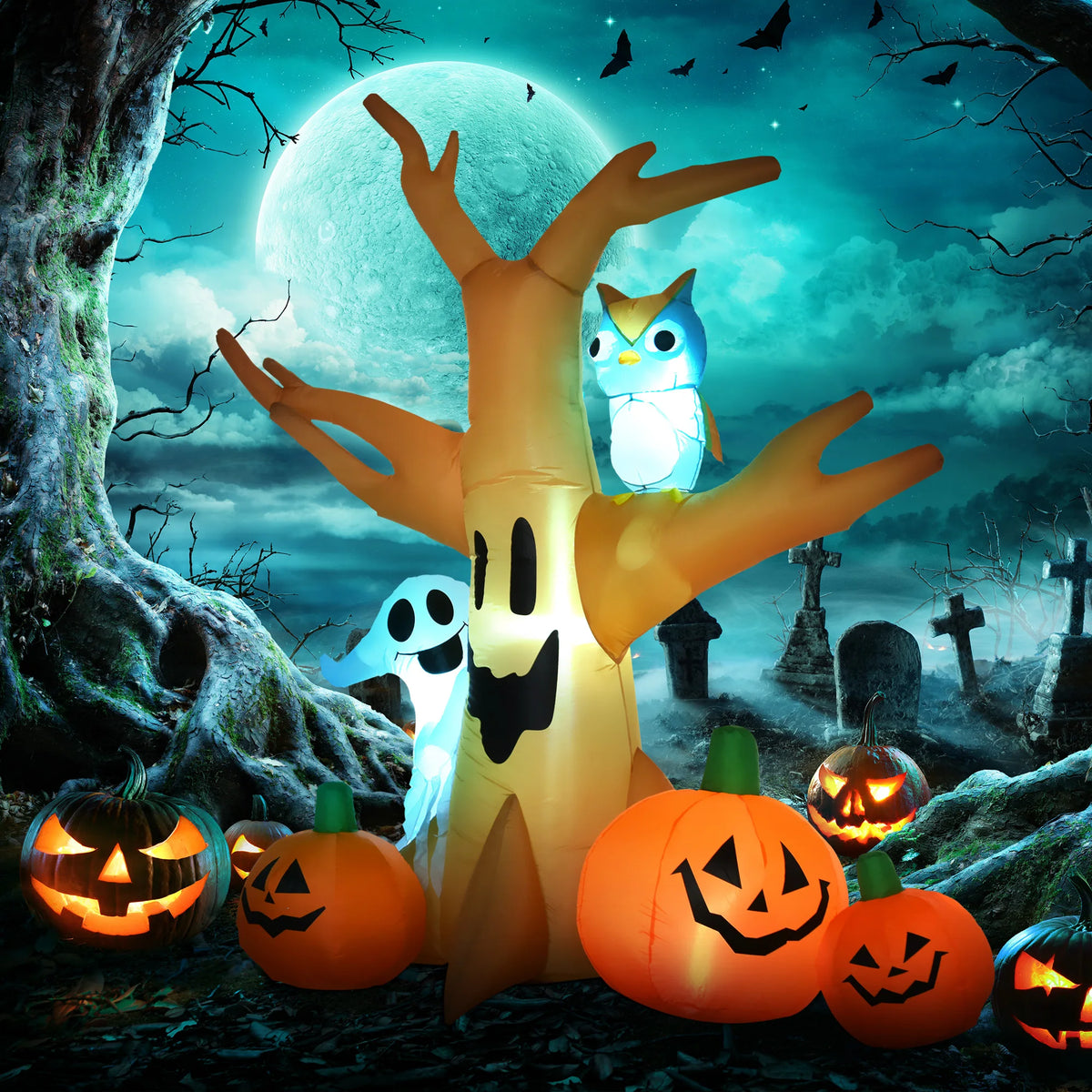 HOMCOM Inflatable Halloween Ghost Tree Outdoor Yard Decoration