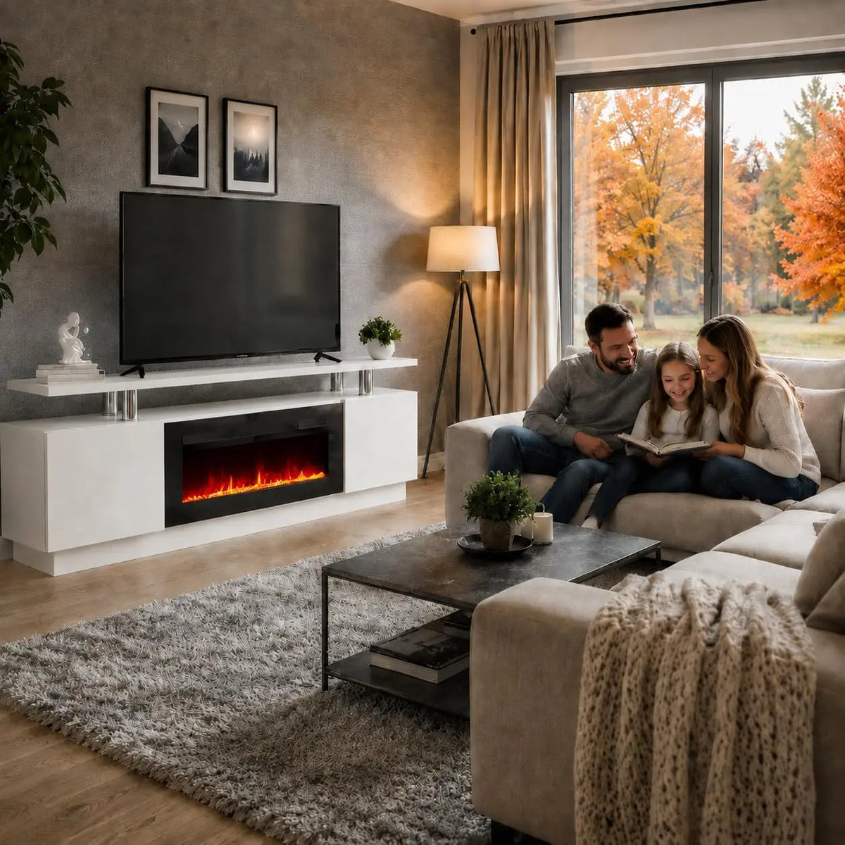 TACLEEKII Electric Fireplace TV Stand Entertainment Center