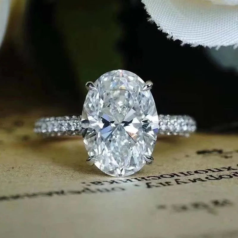 Oval 925 Sterling Silver Moissanite Ring For Engagement And Wedding