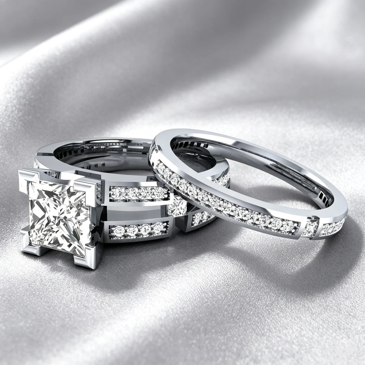 LYEE CYEE Moissanite Princess Cut Bridal Ring Set Sterling Silver