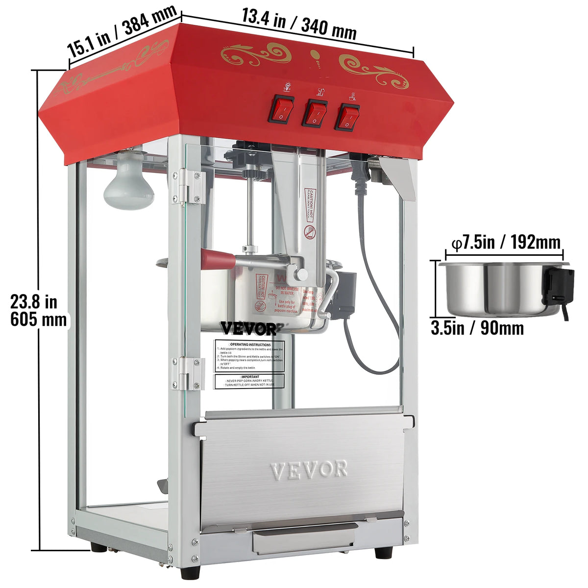 SucceBuy Commercial Electric Popcorn Maker With Stainless Steel Kettle