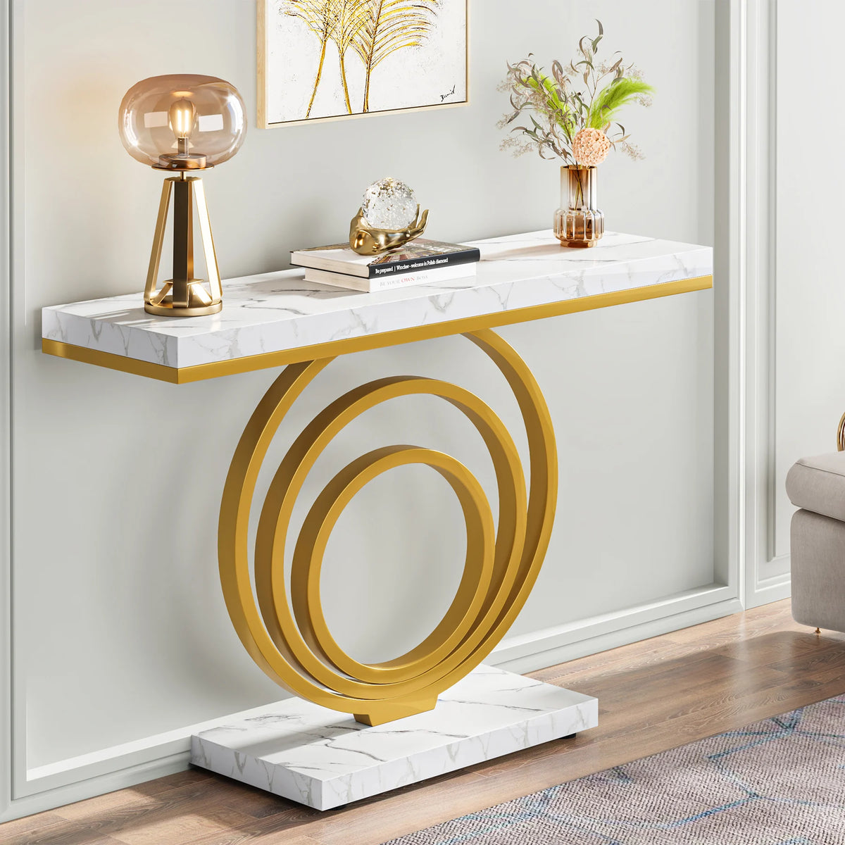 Tribesigns Modern Console Table With Decorative Ring Design For Entryway
