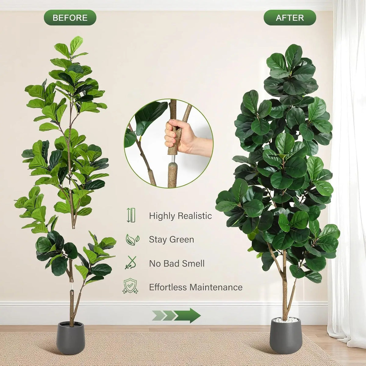 HiMiss Fiddle Leaf Fig Artificial Tree Planter For Home Decor