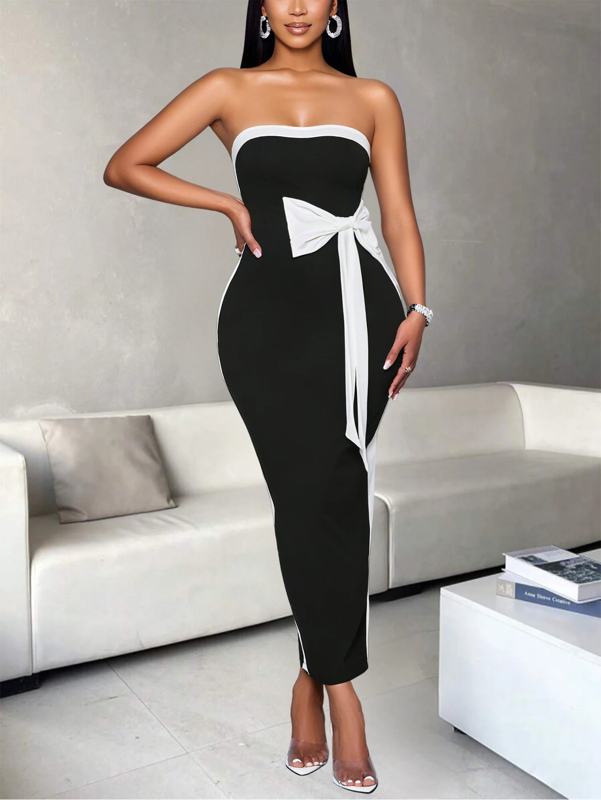 Women's Elegant One Shoulder Bow Knot Ankle Length Dress