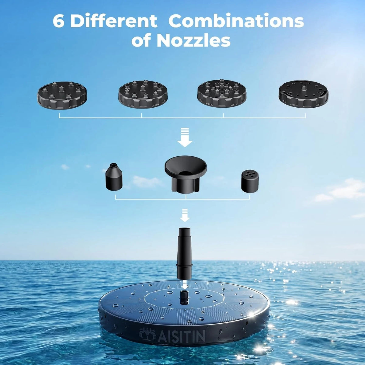 Floating Solar Fountain With Six Nozzles For Garden Pond