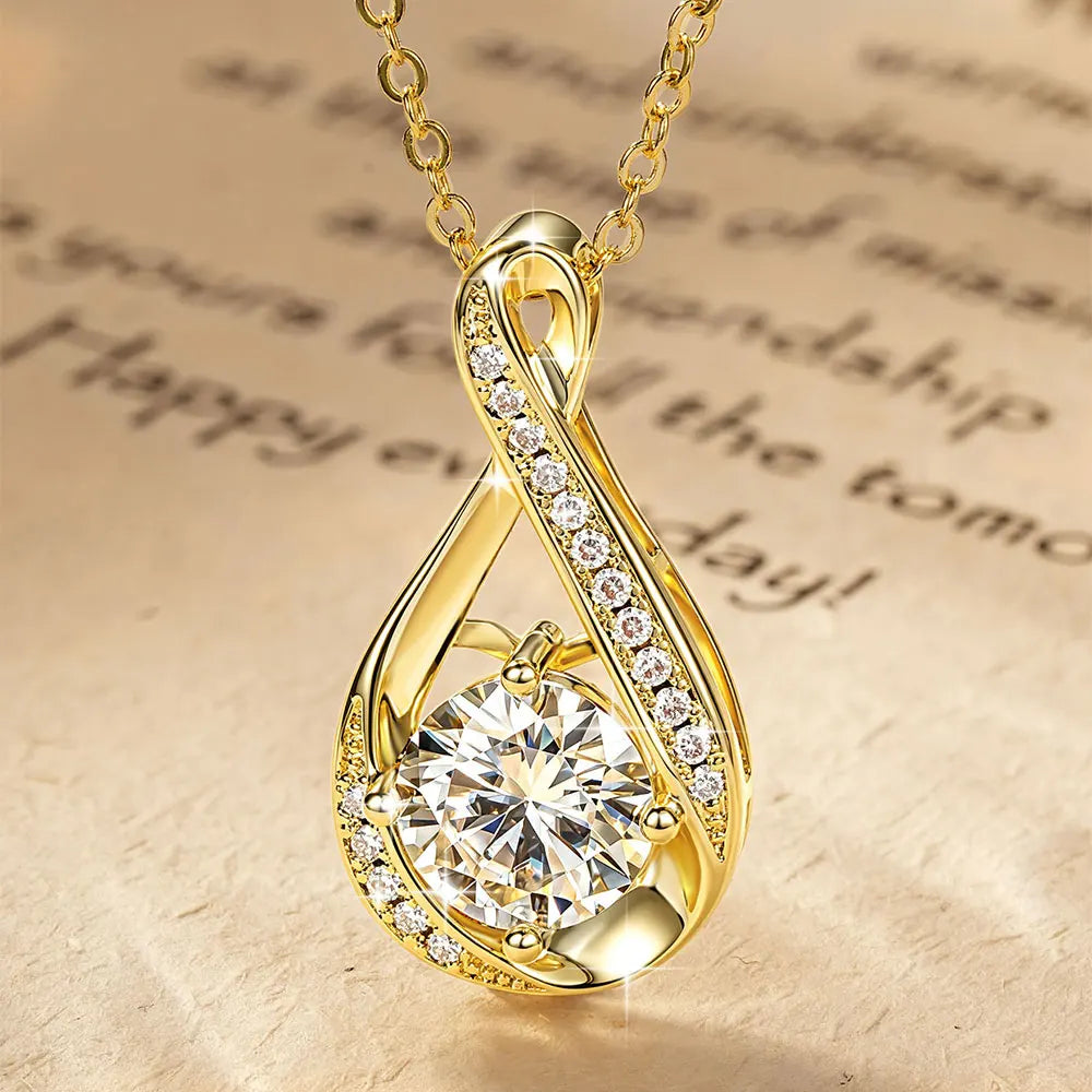 Oxtao Infinity Moissanite Pendant Necklace 14K Gold Filled Classic Gift