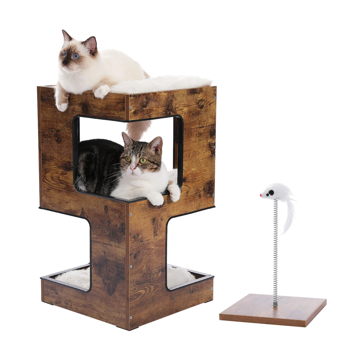 PAWZ Road Modern Wooden Cat Condo Bed With Scratching Pad