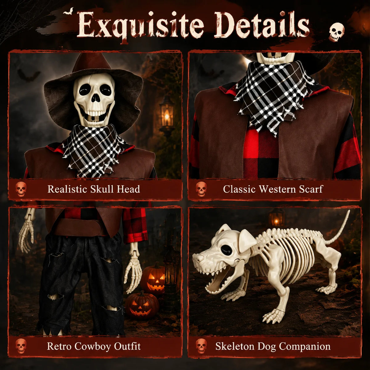 Posable Cowboy Skeleton And Dog Halloween Outdoor Decorations