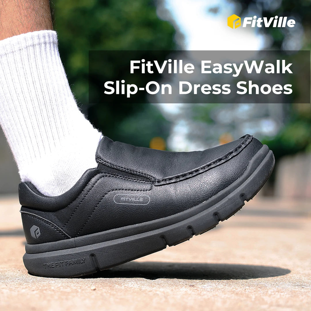FitVille Men's Leather Slip On Loafers With Arch Support Walking Comfort