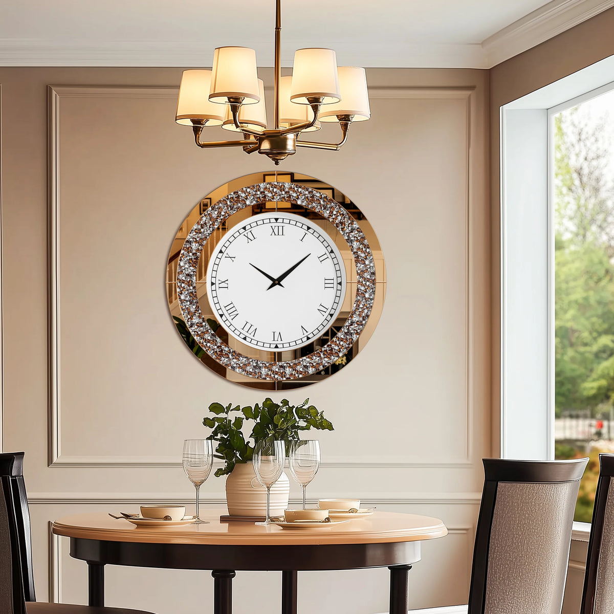 Crystal Diamond Mirror Wall Clock With Alarm Bedroom Home Decor