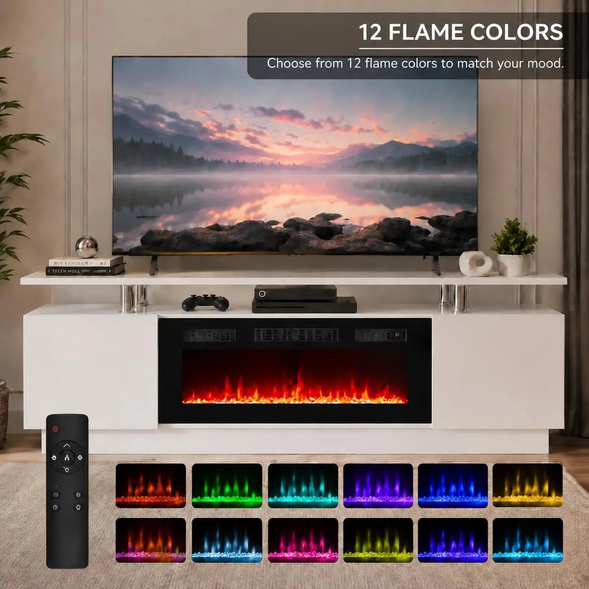 TACLEEKII Electric Fireplace TV Stand Entertainment Center