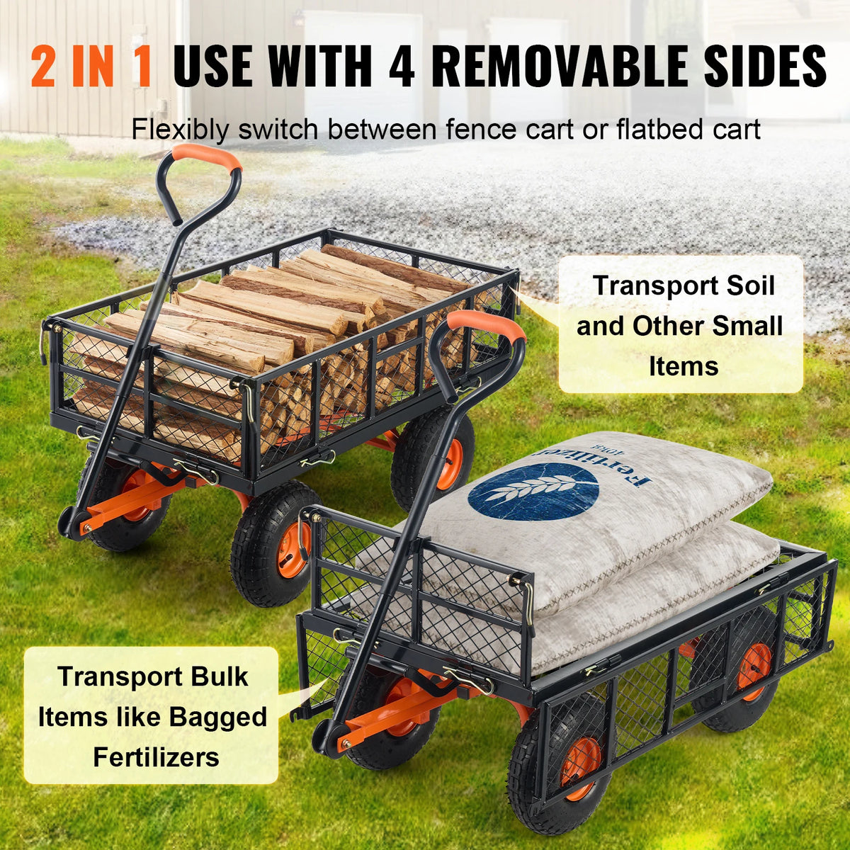 SucceBuy Sturdy Metal Garden Utility Wagon Dump Cart