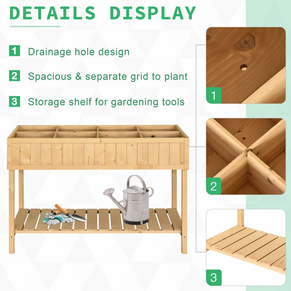 Wooden Raised Garden Bed With Eight Pockets And Shelf