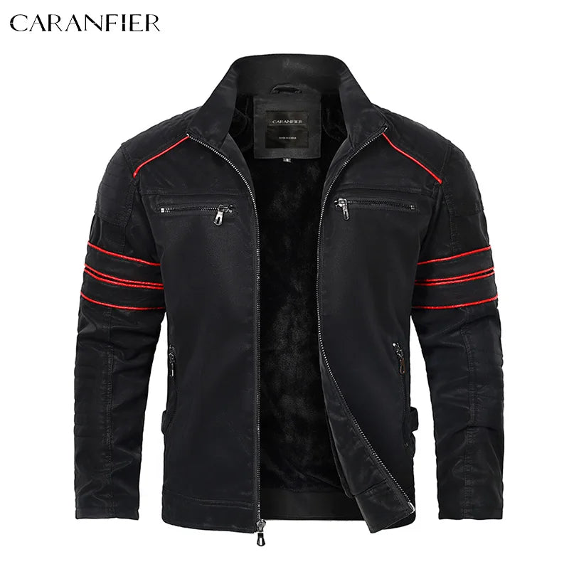 CARANFIER Men's Retro Washed PU Leather Motorcycle Jacket