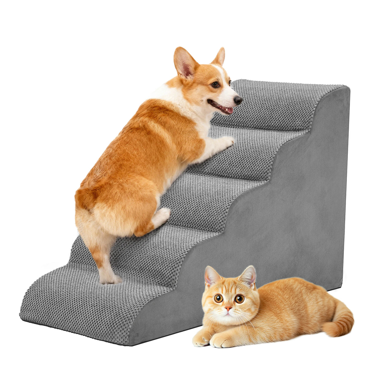 Jhk 3-5 Step Curved High Density Foam Dog Stairs