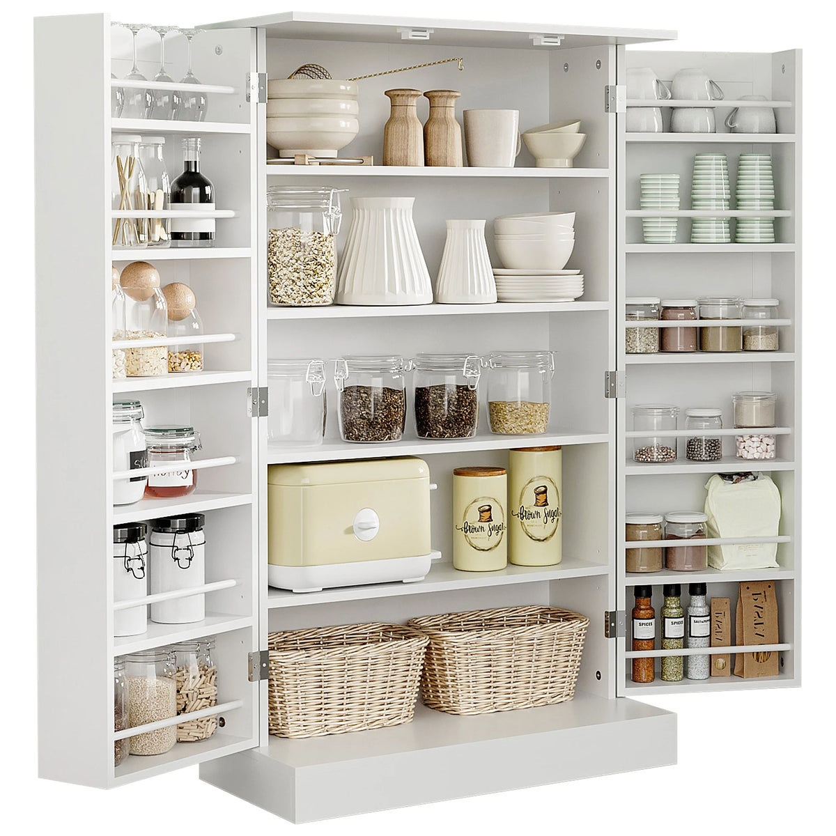HOMCOM Modern Freestanding Pantry Cabinet With Adjustable Shelves