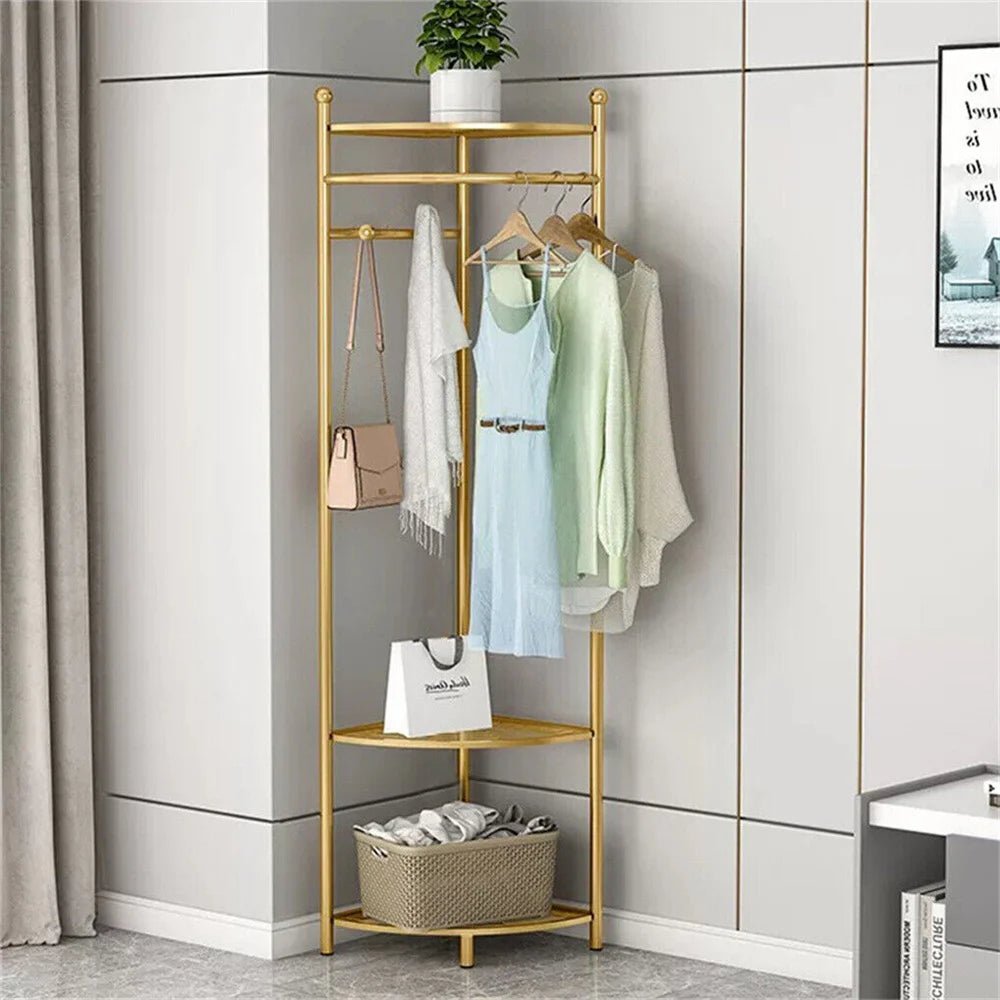 Freestanding Metal Coat Rack With Shelf And Hat Hooks