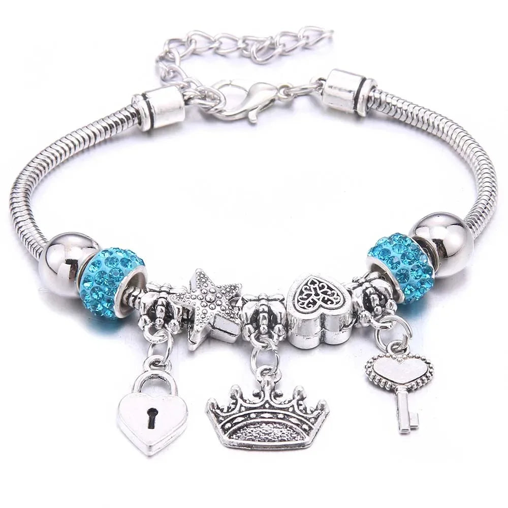 Elegant Butterfly Crown Beaded Charm Bracelet For Women