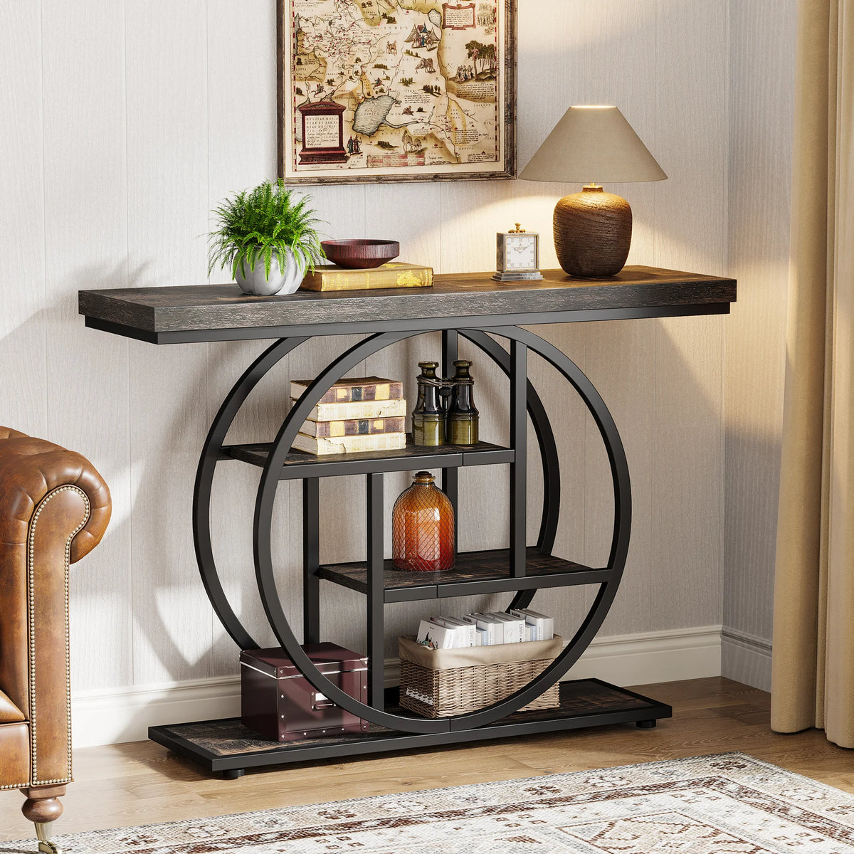 Tribesigns Four Tier Industrial Console Table With Entryway Storage