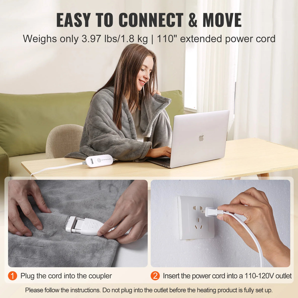 SucceBuy Heated Electric Throw Blanket With Timer And Auto Shutoff
