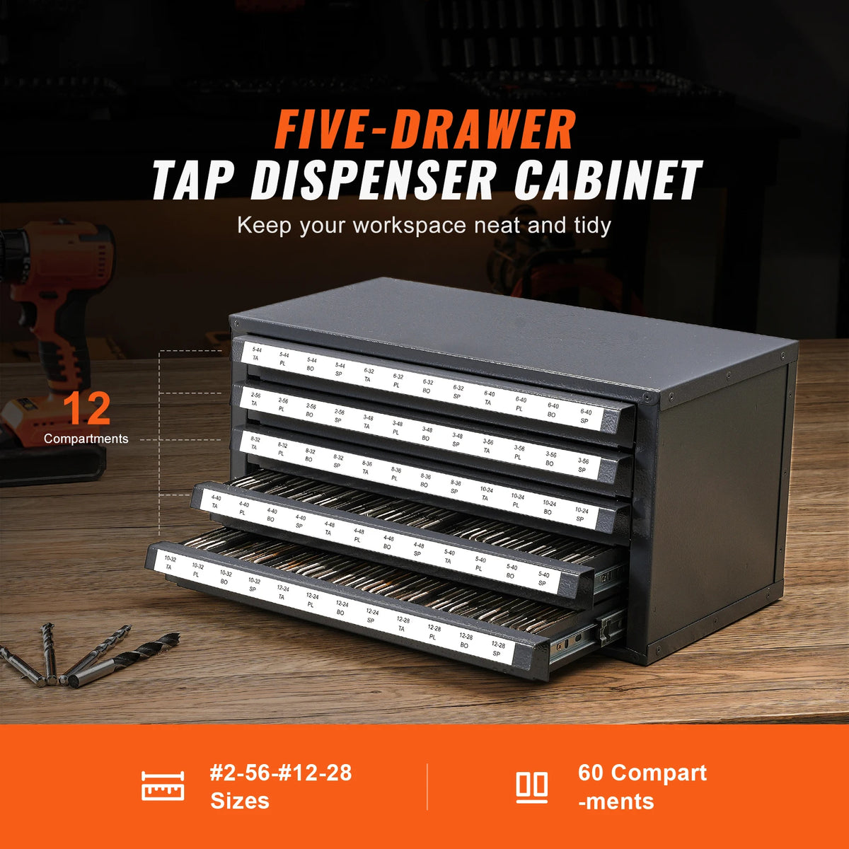 SucceBuy Steel Drill Bit Dispenser Organizer Cabinet With Drawers