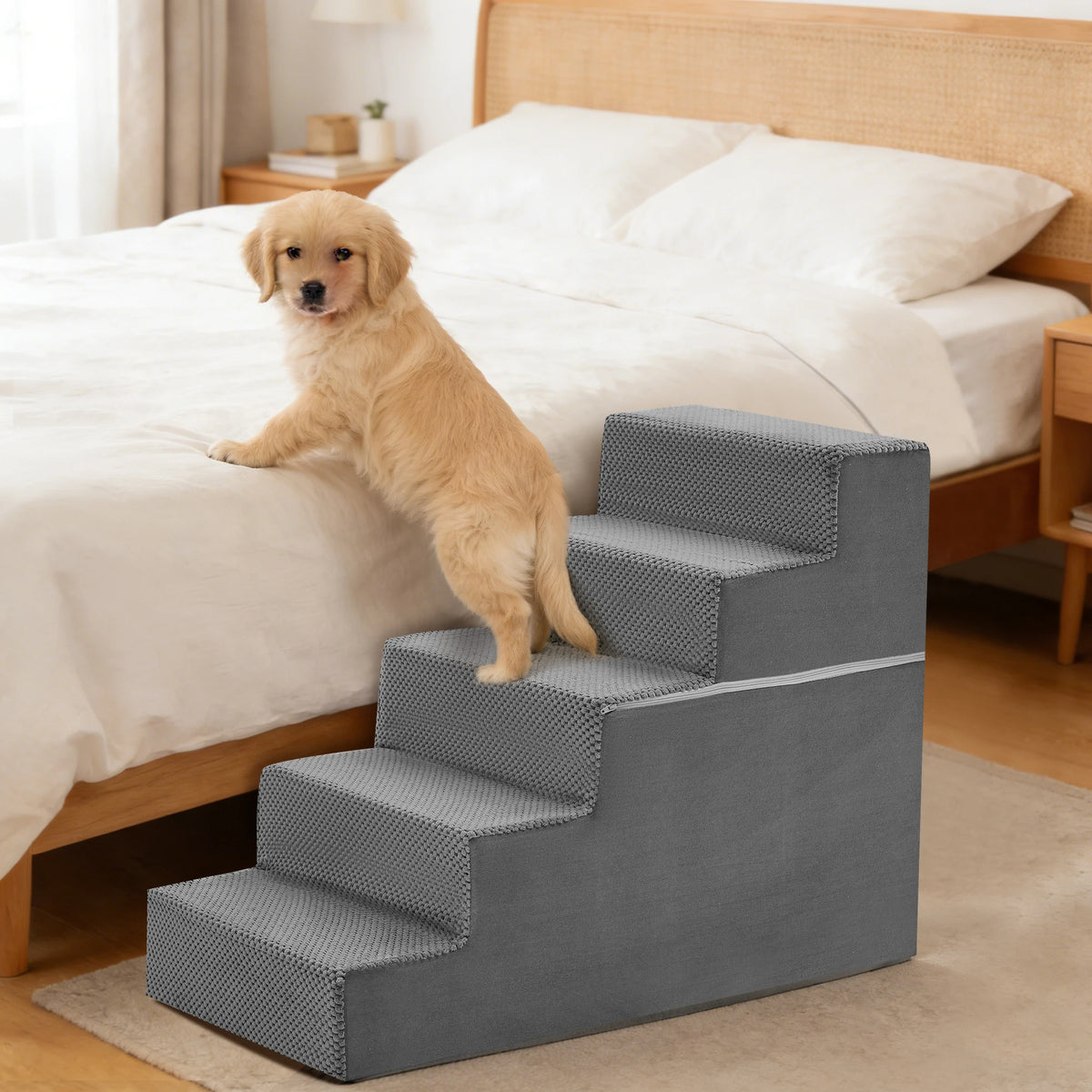 Curved Foam Dog Stair Ramp With Non Slip Indoor Steps