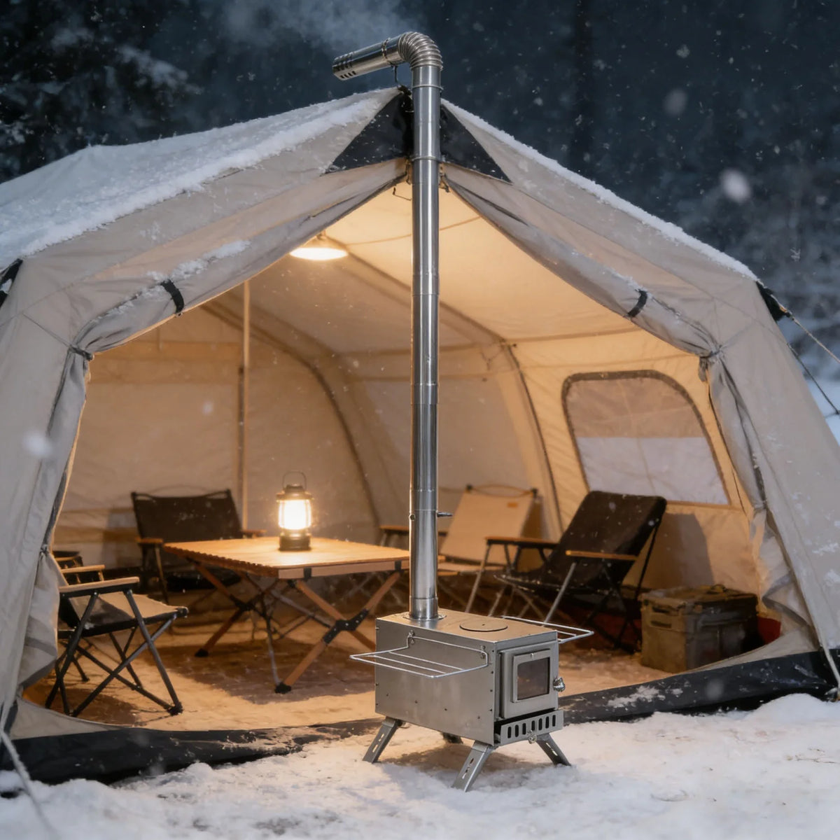 Portable Stainless Steel Wood Stove for Camping Cooking and Heating