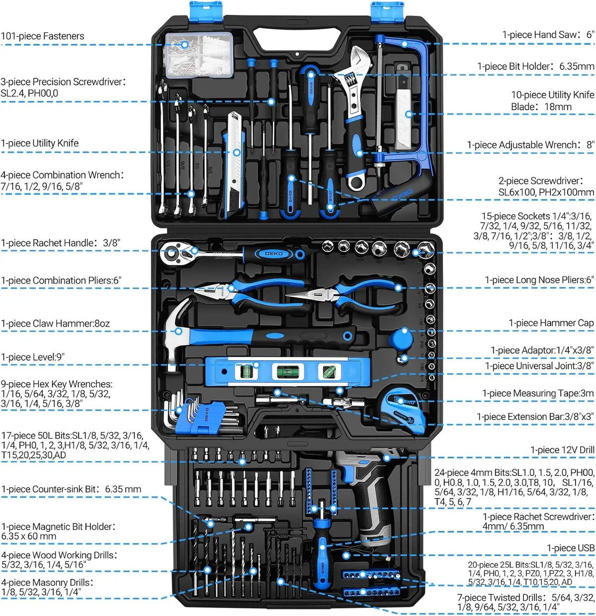 DEKO Cordless Drill And Screwdriver Storage Toolbox Kit