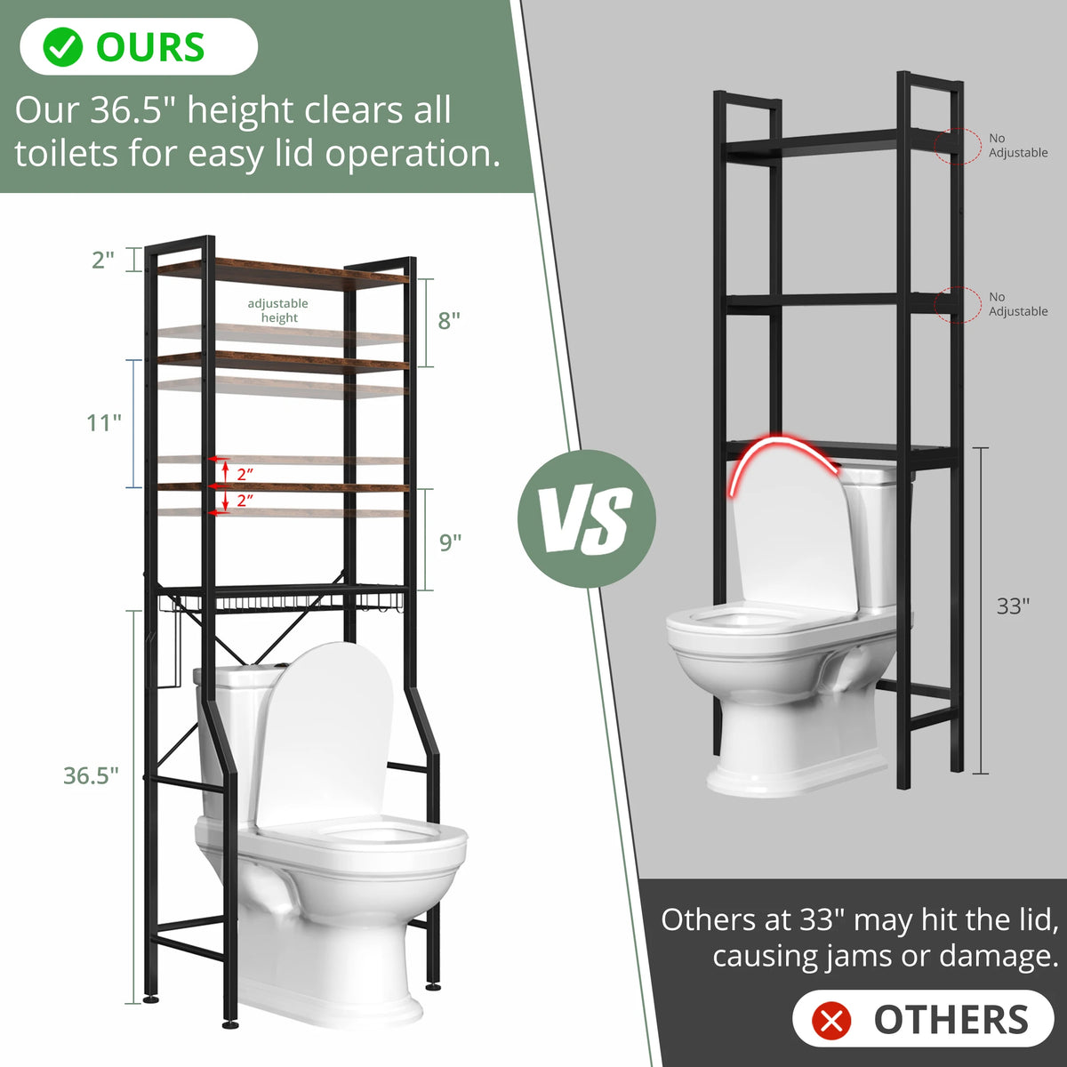 JHK Four Tier Over Toilet Bathroom Storage Organizer Shelf