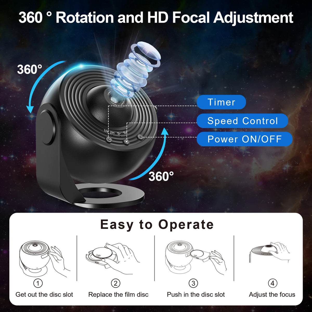 Aiopp Rotating Galaxy Star Projector Planetarium Night Light For Decor