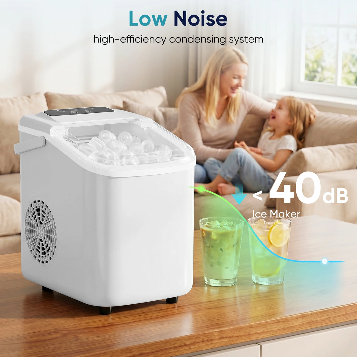 JHK Portable Countertop Ice Maker With Scoop And Handle
