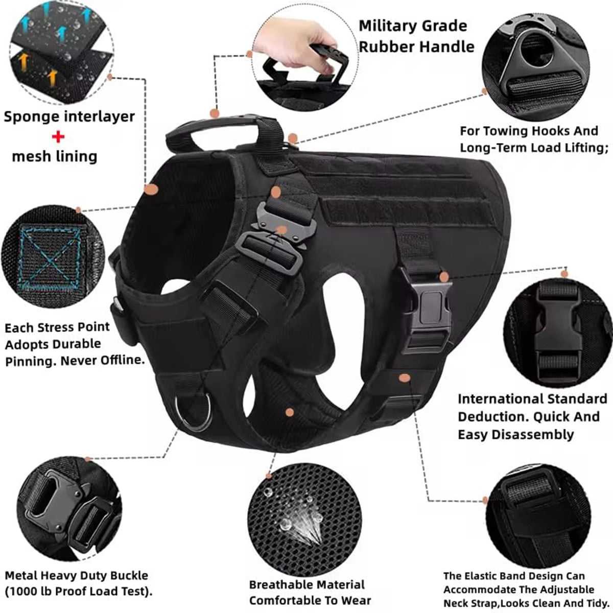 PetraVel Tactical Dog Harness With Quick Release Buckle