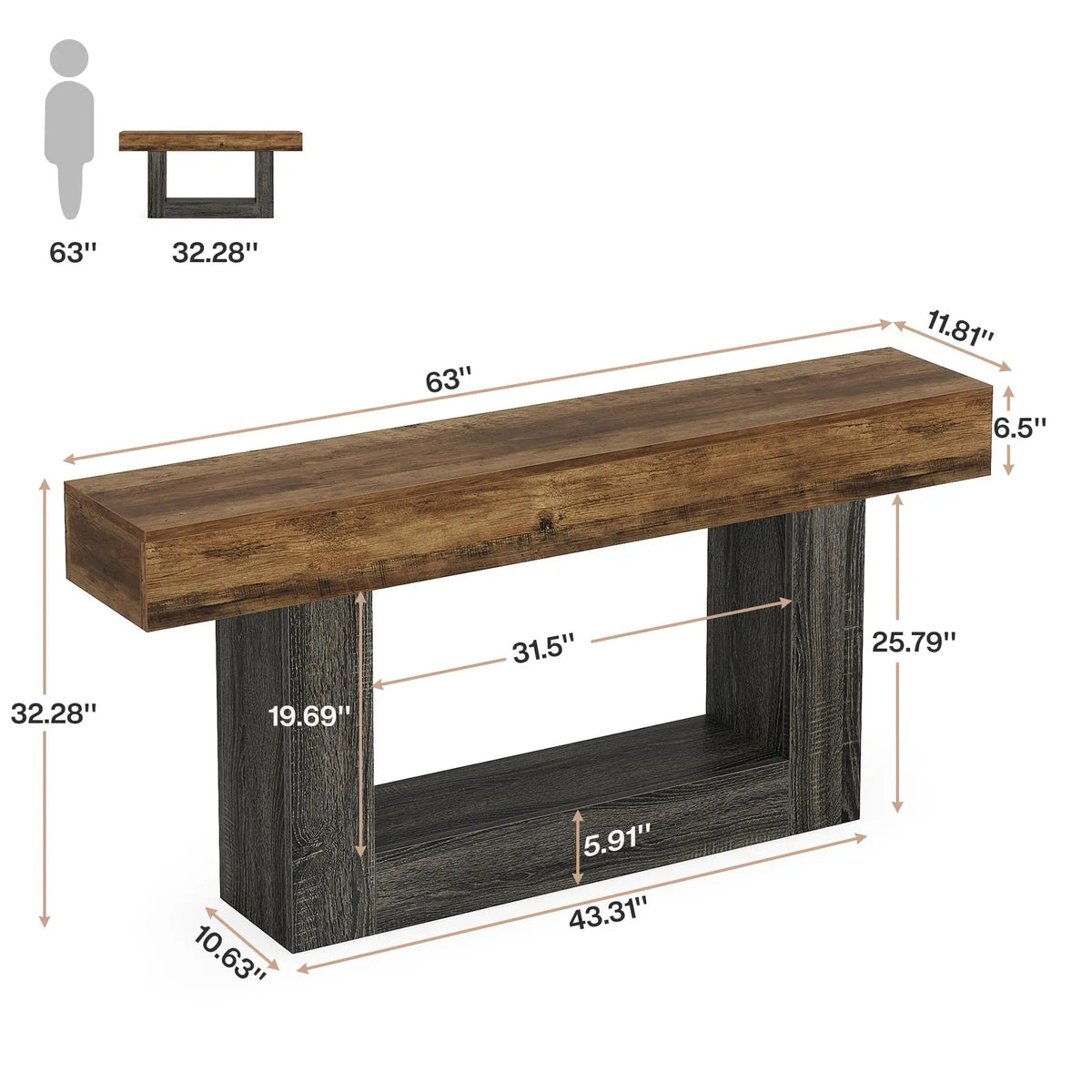 Tribesigns Farmhouse Two Tier Console Table With U Shaped Base