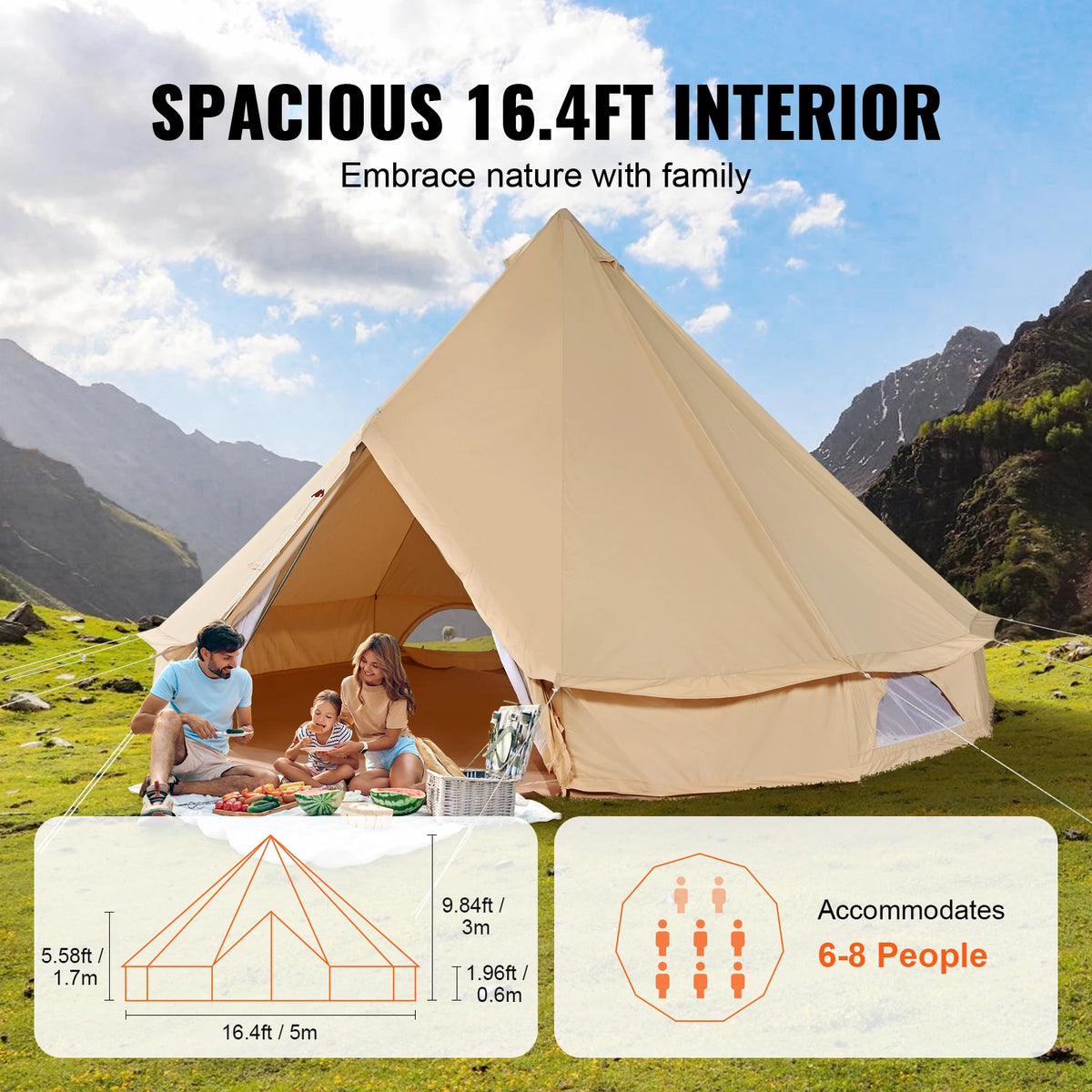 SucceBuy Canvas Bell Tent With Stove Ventilation For Camping