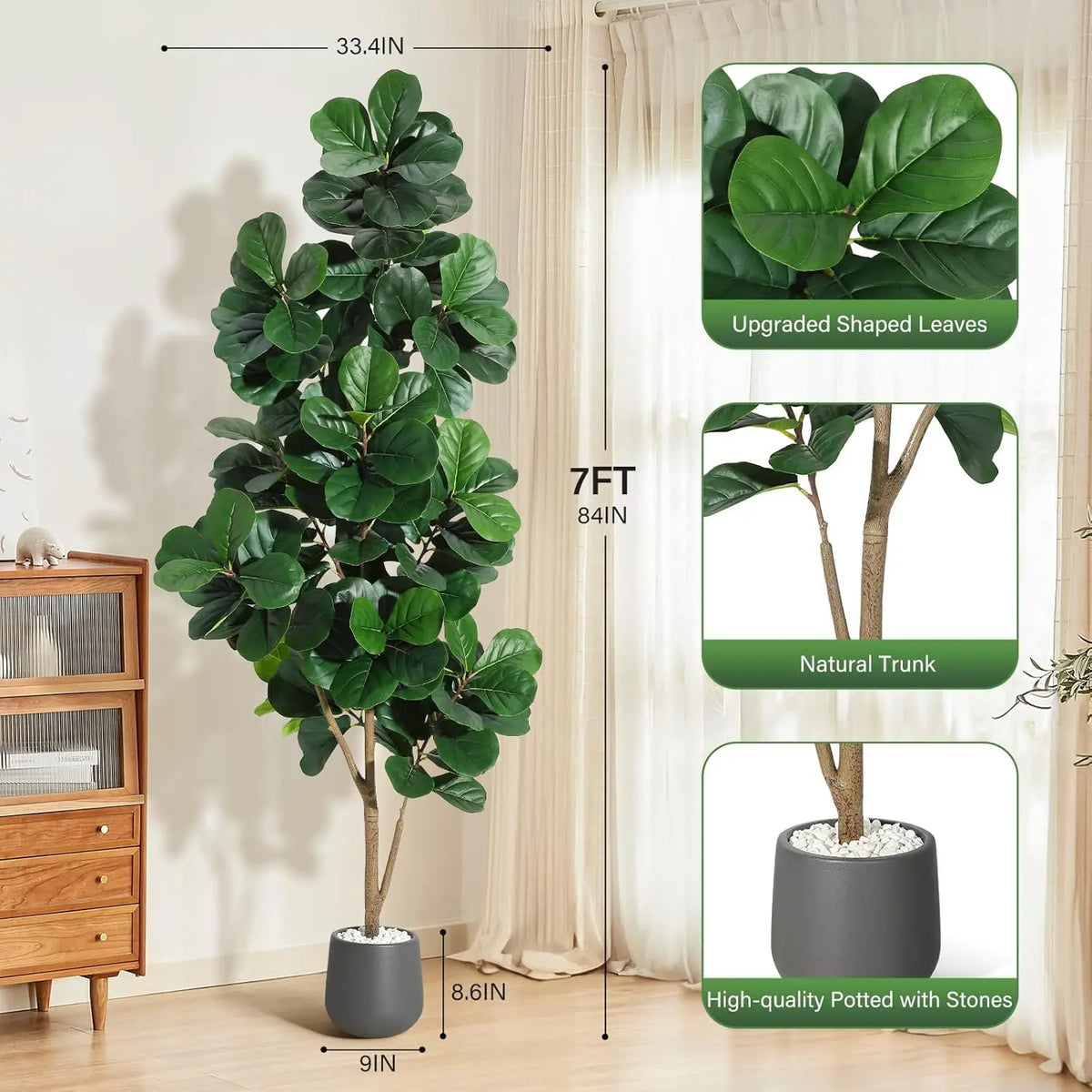 HiMiss Fiddle Leaf Fig Artificial Tree Planter For Home Decor