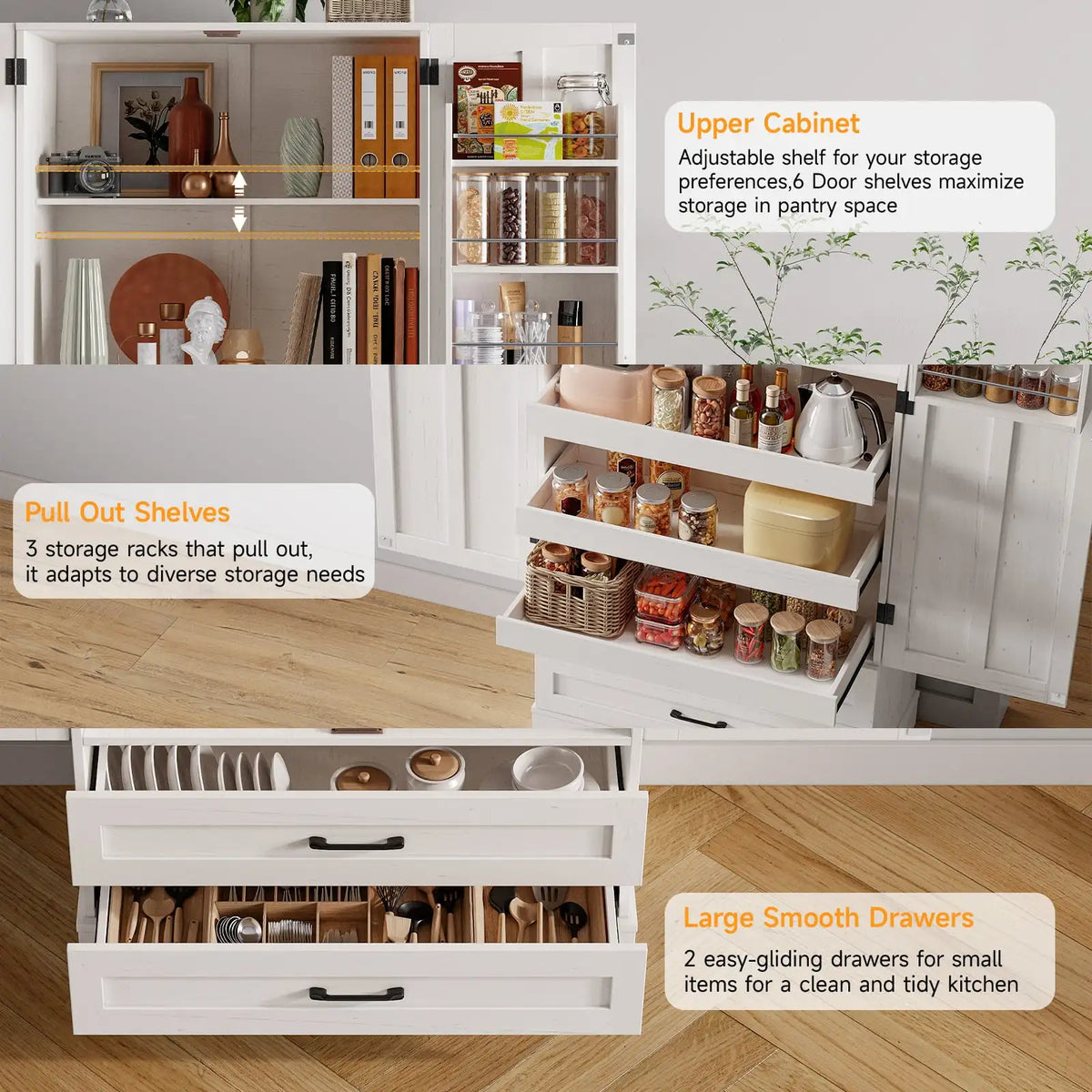 ONBRILL Farmhouse Kitchen Pantry Cabinet With Shelves And Storage