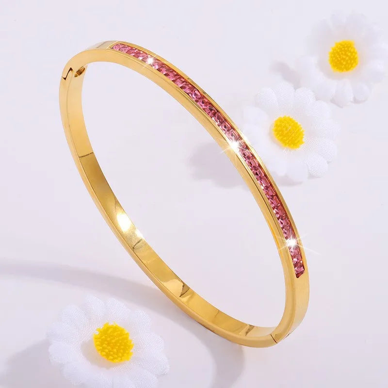 Sparkling Zirconia Stainless Steel Bracelet Set For Women