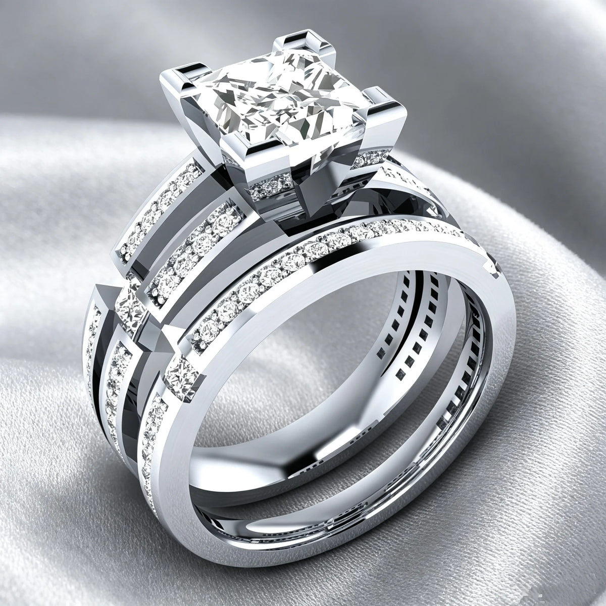 LYEE CYEE Moissanite Princess Cut Bridal Ring Set Sterling Silver