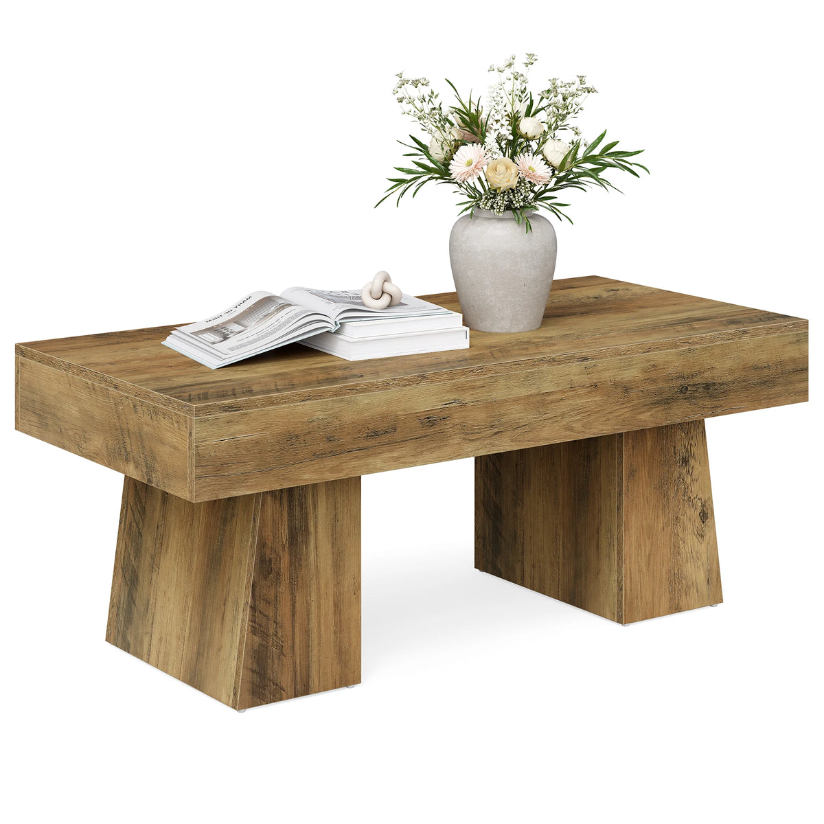 Tribesigns Farmhouse Wooden Coffee Table With Thick Base