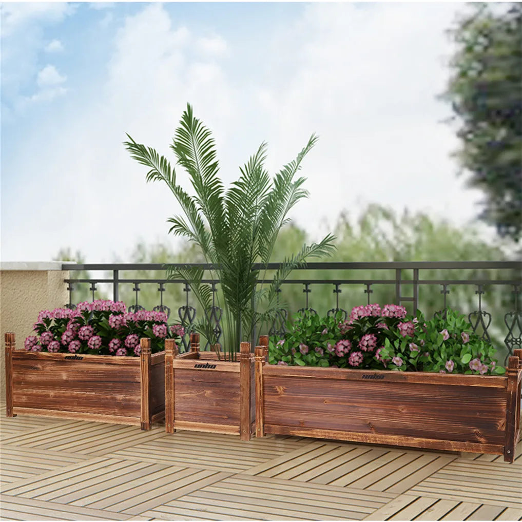 Wooden Raised Garden Planter Bed For Flowers Herbs And Vegetables