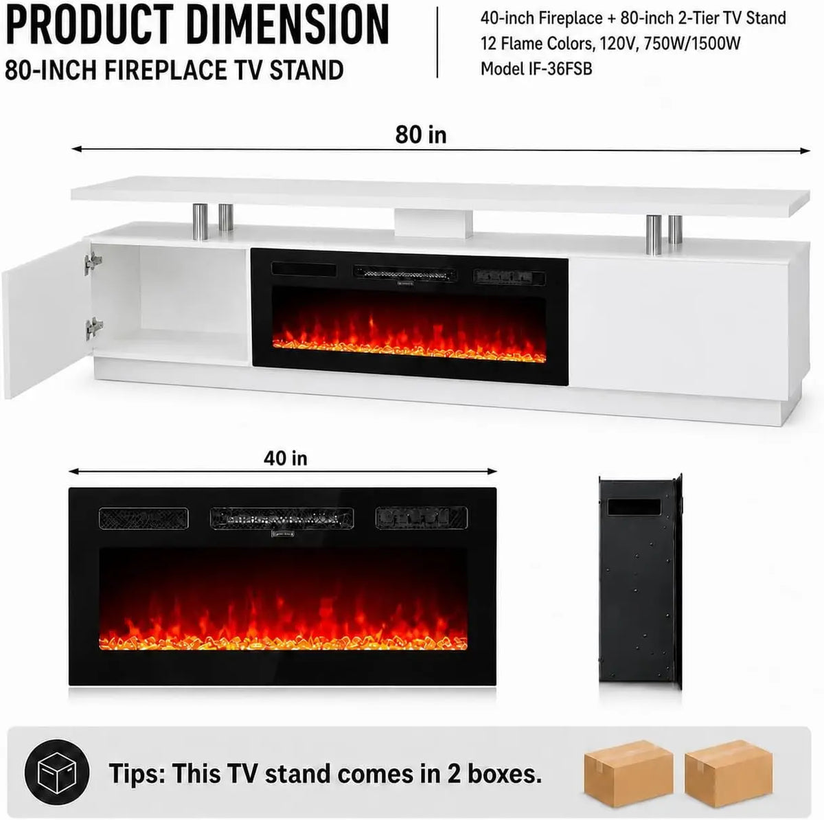 TACLEEKII Electric Fireplace TV Stand Entertainment Center