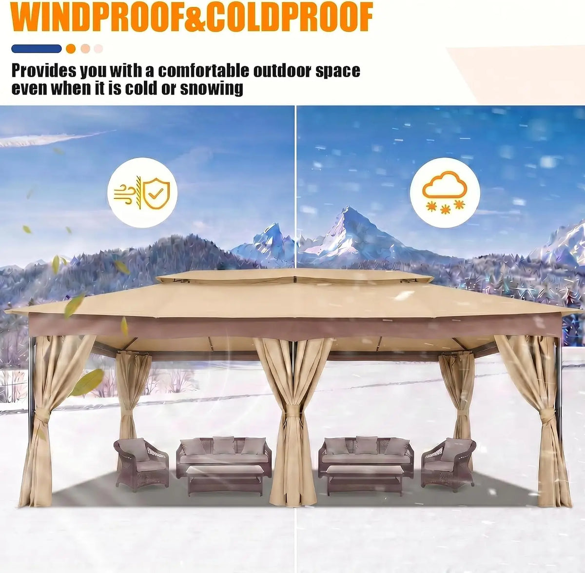 Tooluck Outdoor Gazebo with Curtains and Ventilated Double Roof Canopy