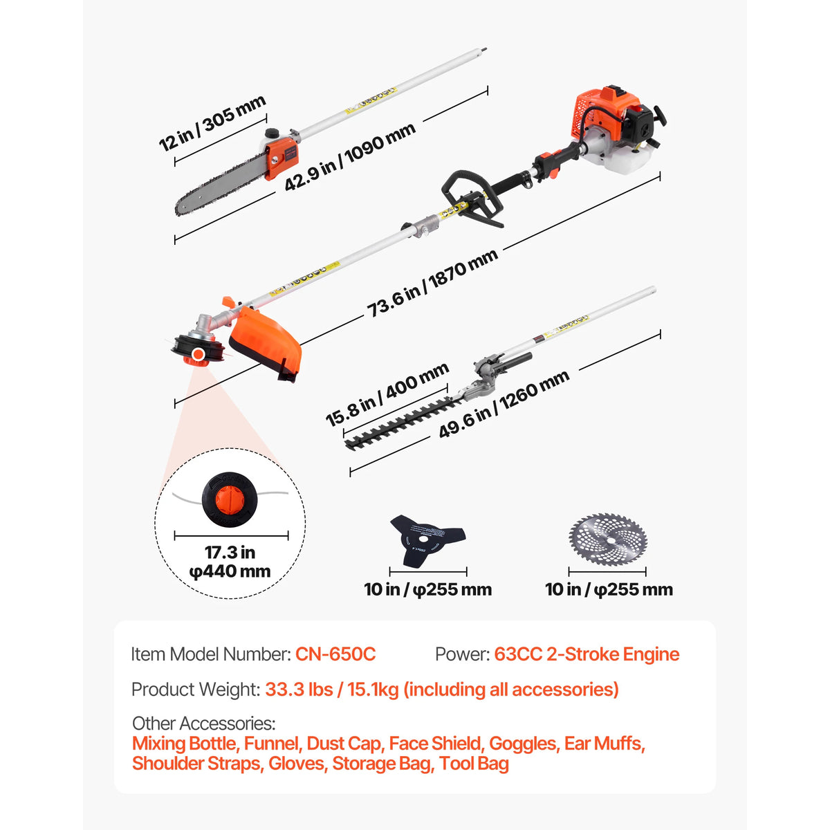 SucceBuy Gas Powered Multi Function Hedge Trimmer and Brush Cutter